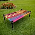 Rajasthani Wooden Khatiya Khaat | Traditional Handcrafted Wooden Charpai Bed | 6x3 Feet | Solid Wood Frame with Durable Cotton Ropes for Home, Garden, or Outdoor Use (Colorful -08)