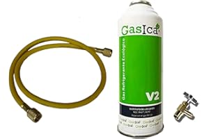 M Shop Italia Kit de recarga climática de repuesto R22 R407c eficaz R410a con carga ecológica V2 255 g + Tubo 1/4" F/F + grifo salida 1/4" M