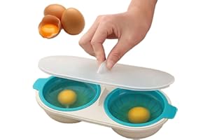 QWEPU Pocheuse à œufs, 2 tasses Pocheur doeufs micro-ondes, Fabricant doeufs pochés au micro-ondes, Pochoir doeufs au four à micro-ondes Avec couverture (Lave-vaisselle)