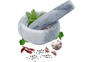 Marble Mortar and Pestle Set, Hibucuo Small 3.5 Inches Grinder Bowl for Guacamole,Pestos Seasonings Pastes, Salsa, Pills Crusher, Spice, Herb, Garlic, Nut, Heavy Duty Grinder (GrayWhite)