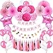 Produktbild Yansion Geburtstagsdeko Dekorations für Mädchen,53 stück Mädchen Rosa Geburtstag Party Dekoration mit Papierfächer Ballons Papier Quasten Tissue Pompons Sterngirlande und Happy Birthday Banner