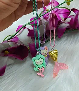 Tera13 Mermaid Pendant for Girls Necklace Rainbow Mermaid Necklace Pendant Jewelry Gifts for Girls Return Gift for Girls Necklace / Chain for Kids (3 Piece)