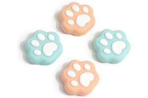 DLseego 4PCS Manette Analogique en Silicone Souple pour Contrôleur Switch OLED, Cute Patte de Chat Thumb Grips Caps Compatible avec la Switch/Switch Lite Joycon, Orange & Vert