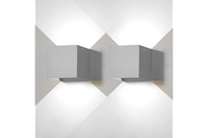 FUPE 2 Pack Applique murale exterieur interieur LED Lampe murale extérieures moderne Gris 12W Blanc froide 6500K IP65 Étanche carrée en aluminium Réglage de l'angle d'éclairage Design facile à installer