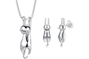 HCMA Conjuntos de Joyas de Plata 925 Collar de Gato Animal Encantador + Pendientes para Mujer Regalo de niña Conjunto de joyería de Fiesta de Boda