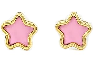 MONDE PETIT Pendientes Oro Bebe o Niña Estrella esmalte rosa (9kts) - Estuche Regalo - Certificado de Garantía - Mondepetit