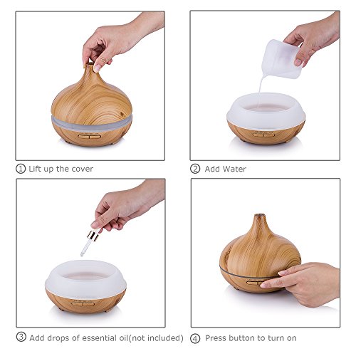 Aroma Diffuser, Earto 300ml Holzmaserung luftbefeuchter mit farbenwechselnde LED Licht, Abschaltautomatik 10 Stunden Dauerverneblung für Yoga Kinderzimmer Schlafzimmer Krankenhaus Toilette Büro usw - 4