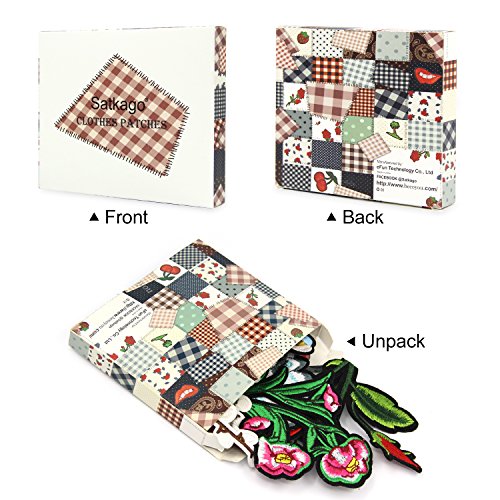 Satkago 15 Stück Stickerei Pfingstrose Rose Blumen Nähen Bügeln auf Aufnäher Bügelbild Kleidung Patches für T-Shirt Jeans Kleidung Taschen Hut - 3