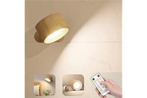 Saponhonix Applique Murale Interieur, Lampe Murale Touch LED avec 3 Niveaux de Luminosité 3 Températures, Rotatifs 360°, Lampe de Chevet Murale Charge USB Appliques pour Chambre Salon (Bois)