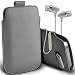 Produktbild Fone-Case (Grey) Huawei P8 Lite (2017) Qualität PU-Leder Pull Tab Stilvolle Einbau Beutel Hülle& Premium Quality Aluminium In Ear Earbud Stereo Hands Free Headphones Earphone Headset with Built in Microphone Mic & On-Off Button