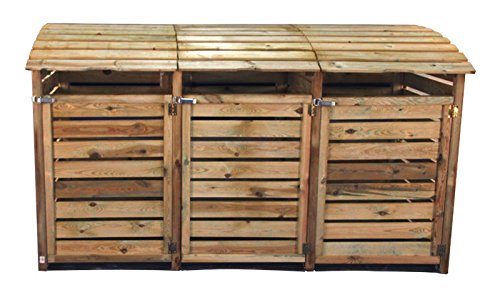 Mülltonnenbox aus Holz, Mülltonnenverkleidung – dreifach (für 3 Tonnen bis 240 Liter), wetterfest und somit ideal für draußen / Outdoor geeignet - 2