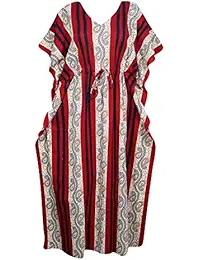Indiatrendzs Womens Cotton Kaftan Nighty Paisley Printed with Draw String in Waist Free Size