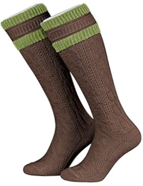 Tobeni 1 Paar Herren Trachten Strümpfe Kniestrümpfe Socken lang mit Umschlag Farbe Braun-Gras Grösse 39-42