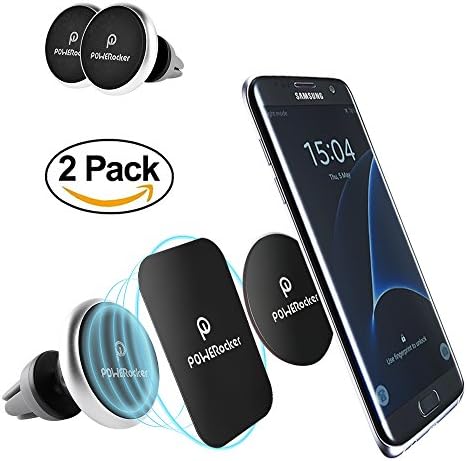 2 Pack [Upgraded] Magnetic Car Mount, POWERocker Air Vent Magnetic Car Mount 360 Degrees Rotatable Phone Holder Cradle for iPhone, Samsung, Nexus, LG, HTC, Moto, etc