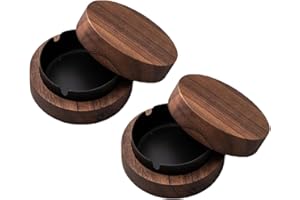 RUIKCOLL Hölzern Windaschenbecher,Aschenbecher, Aschenbecher mit Deckel, Winddichter Geruchsdicht, Gelten Bar, Wohnzimmer, Büro, Die Party (Black-2 Pack)