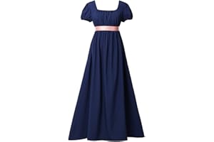 COSDREAMER Women Medieval Victorian High Waist Retro Regency Dress Ladies Retro Ribbon Ruffled Puff Sleeve Dress