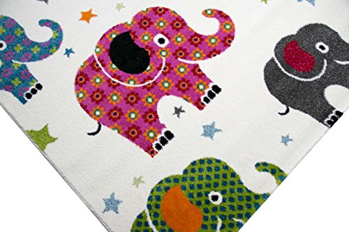 Kinderteppich Spielteppich Kinderzimmer Teppich bunte Elefenten Multicolour Creme Rot Grau Türkis Pink Grün Orange Schwarz Größe 120×170 cm - 2