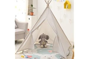 Anttyscar Kinder Tipi Zelt, klassisches indisches Spielzelt für Kinder, faltbares Spielhaus für drinnen oder draußen, Kinderzelte aus Baumwolle für Mädchen und Jungen mit Tragetasche （Weiß）