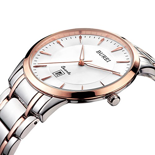 BUREI Einfach Elegante Damenuhr mit Saphirglas Datumsanzeige und Two Tone Rosegoldene Edelstahl Armband BUREI Einfach Elegante Damenuhr mit Saphirglas Datumsanzeige und Two Tone Rosegoldene Edelstahl Armband
