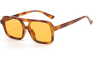 LJCZKA Planas Doble Puentes Gafas de Sol Para Hombres y Mujeres,Retro Piloto Cuadradas Gafas de Sol 70s Estilo