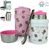  Wenburg Recipiente Térmico/Wolton 450 ml I Recipiente Aislante Premium con Cuchara, Comida para bebés, sopas I Bebé (Gatos (con Cubierta Protectora))