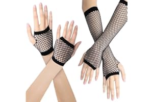 Luxiremi 2 Pairs Fishnet Gloves Fingerless，2 Sizes of Fishnet Gloves for 80's Theme Party Halloween Cosplay Women Costume