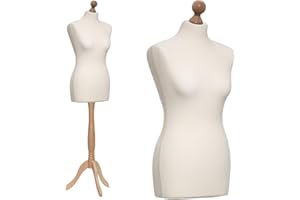 DummyDoll Schneiderpuppe weiblich Größe 44/46, Überzug Creme/Ecru, Holzdreibein Buche