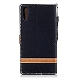 BONROY® Tasche Hülle für Handyhülle für Sony Xperia XZ / XZs Denim-Stoffe PU Leder Flip Schutzhülle Case Cover Etui Lederhülle mit Silikon Back Cover PU Leder Handytasche im Bookstyle Stand Funktion Kartenfächer Schale Stoßfest Handyhülle für Sony Xperia XZ / XZs - 