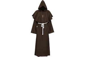Duohropke Robe Mönch Kostüm Herren mit Kapuze und Kreuz, Mönch Priester Kostüm Gewand Mittelalter Renaissance Kostüm Herren Robe Hooded Mönchskutte Halloween Kostüm Herren Cosplay Mönchskostüm