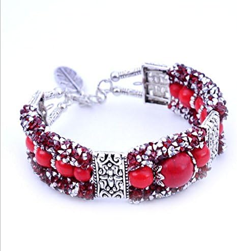 EEvER Attractive Bead Bracelet Handmade Beaded Bracelet Turquoise Beaded Looper Bracelet(Red)