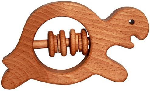 Turtle teething ring. Naturally dried beech wood + organic flax oil to calm toothache. Made in EU teether for babies, kids, children