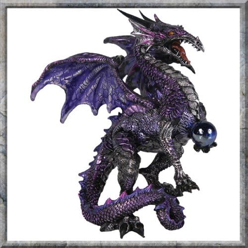 Purple Dragon Holding Orb Figurine 14 cm
