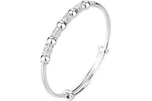cxwind 925 Sterling Silver Bead Spinner Bangle Bracelet Women Girls Anxiety Freely Unzip Tools Open Adjustable Inspirations Jewelry Gift (04)