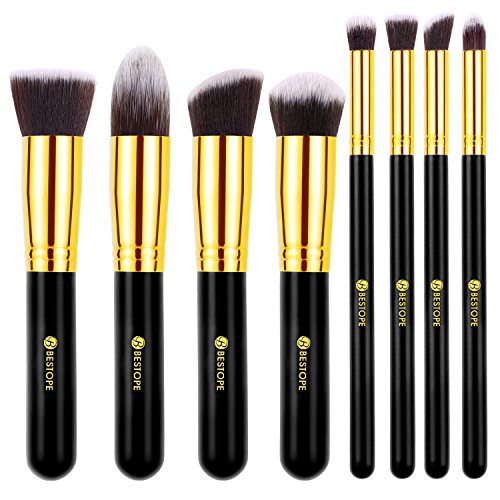 BESTOPE® 8PCs Makeup Brushes Cosmetic Make up Brushes Set Foundation Blending Blush Eyeliner Face Powder Brush for Girls (Black Gold)