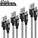 QGhappy USB Typ C Kabel 4PACK(0.5M 1M 2M 3M Hochwertiges Nylon 3A Schnellladung USB C ladeKabel für USB Type C Geräte einschließlich für Samsung Galaxy S9/ S8/ A5(2017), Huawei P20/ P10