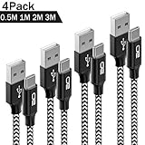 USB Typ C Kabel,QGhappy [4Pack 0.5m 1m 2m 3m] Nylon 3A Schnellladung USB C ladeKabel für Samsung Galaxy S9/ S8/ A5(2017), Huawei P10 P/ Mate20, Honor View 10, Sony Xperia(Schwarz/Weiß)