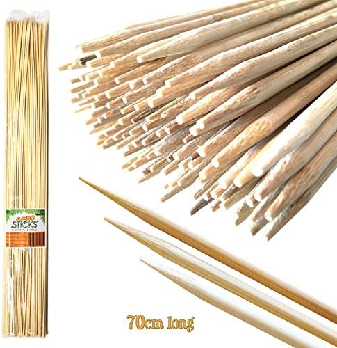 Jumbo Sticks 70cm Long Bamboo XL Coating-Free Marshmallow Skewers - All-Natural, No Residue, Soft &amp; Smooth Wooden Roasting Canes for Campfires (110pcs): Perfect for Camping, Bonfires, Braziers, BBQs or Gardening Supports