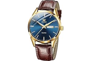 OLEVS Men Watch Leather Strap Classic Dress Large Face Analog Quartz Date Luminous Waterproof Gents Wrist Watch