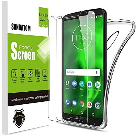 Sundatom Motorola Moto G6 Glass Screen Protector, [2 Pack] Tempered Glass Protective Film with Clear Phone Case [Shock-Proof] [Anti-Scratch] [ Anti-Shatter] For Motorola Moto G6