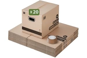 Pack and Move - Lot 20 cartons déménagement stockage livres - 40 x 30 x 30 cm - Poignées renforcées - 1 adhésif offert