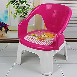 SQUICKLE Printed Multipurpose Strong and Durable Baby Chair with Cushion Base/Plastic Kids Chair/Small Chair for Kids & Baby (Color & Print May Very)