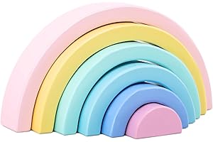Beeloom - Imagine Rainbow Arcoiris de Madera Montessori, Juguete sensorial apilable Que estimula la motricidad, Creatividad y sentidos. 6 Piezas en Colores Suaves, Desde 3 Meses