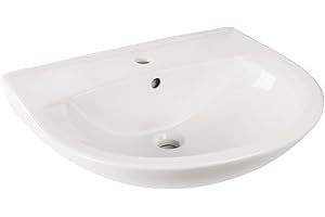 'aquaSu® Basic 60 cm Waschbecken 787, Waschtisch mit Überlauf und Hahnloch, Hänge-Waschbecken Made in EU, Waschtisch wandhängend, 60,5 x 48,5 cm, Sanitärkeramik weiß, 567787