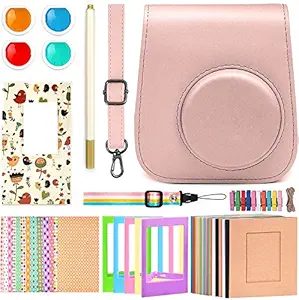 Katia Instant Camera Accessories Bundle Compatible with Fujifilm Mini 11 Instant Film Camera. Includes Camera Case, Album, Frame, Stickers, Strap,etc - Blush Pink