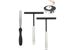 Donvuka 2 Stück Crepes Verteiler und Spatel, Edelstahl Crepe Teigverteiler, Spatel Schwarz Crepes Maker Zubehör für Zuhause Küche Backen Kochen Backwerkzeuge