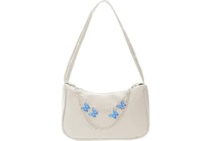 TAFACE 1 pieza bandolera para mujer, bolso de mano, bolso de hombro con cadena de mariposa, embrague de piel sintética para mujer, bolso de hombro informal con cremallera, Blanco, 22 x 14 x 8 cm