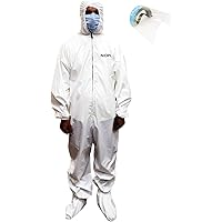 NJ Washable PPE Coverall with shoe cover and Durable Face Shield 2 mm thickness (Size 12x9 Inches),100% water-repellent PPE kit, For dental Clinic,Security Guard,Housekeeping,Ground Staff,Airport Staff,Bank person,Delivery Boys for daily use:2 Pcs Set.