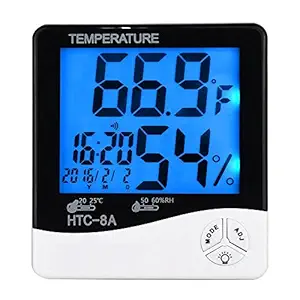 VelVeeta HTC-2 Thermo-Hygrometer Temperature Humidity Meter Tester with Time/Clock,Black color