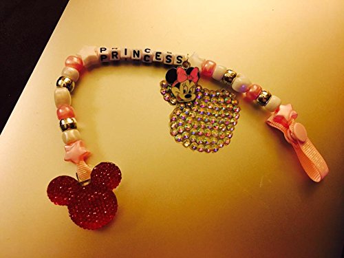 Mickey mouse minnie mouse girls baby pink name dummy clip chain holder pacifier holder chain cllip