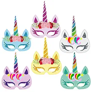 Party Propz Multi Color Unicorn Mask for Kids to Birthday Supplies Or Decoration Pack of 12 Pcs